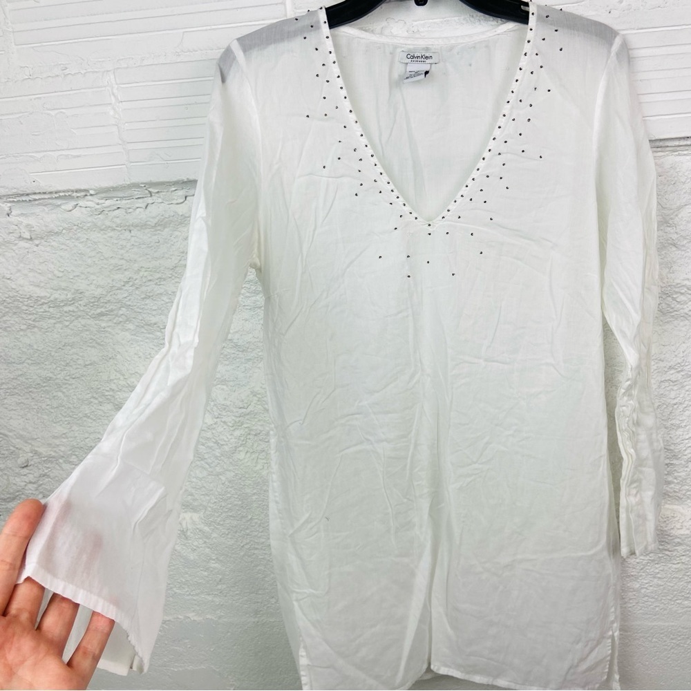 CALVIN KLEIN SWIMWEAR light weight 100% cotton beaded swimsuit coverup medium - Picture 12 of 17